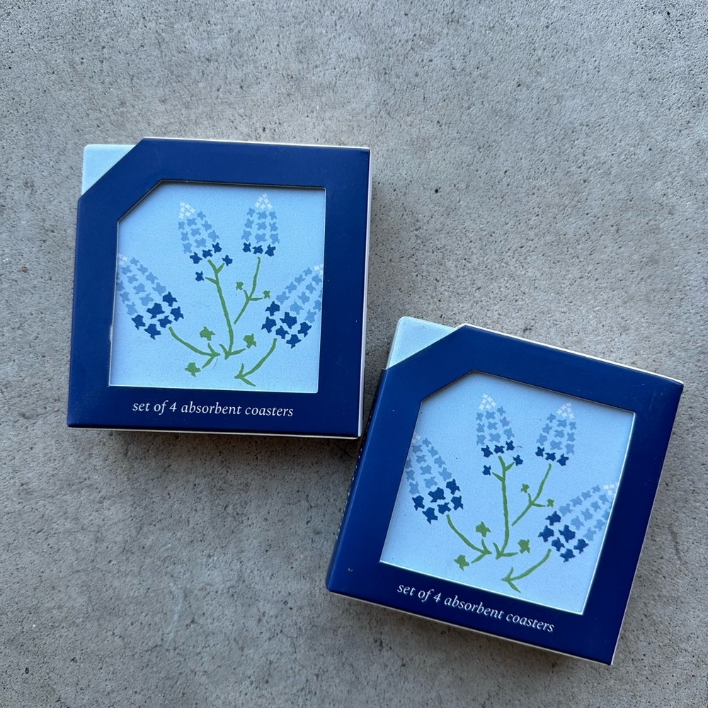 Honey + Hank Texas Blue Bonnet Blue floral coaster set of 4 #homedecor